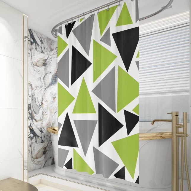 Random Triangles Lime Green Black Grey White Shower Curtain (Creator Uploaded)