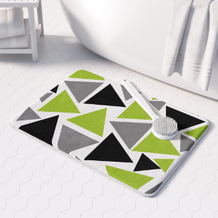 Random Triangles Lime Green Grey Black on White Bath Mat