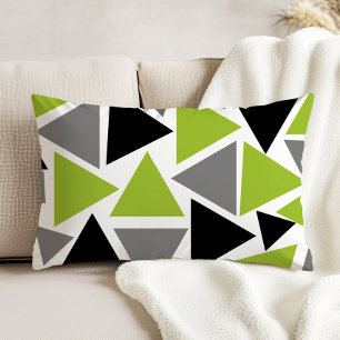 Random Triangles Lime Green Grey Black on White Decorative Cushion