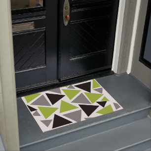 Random Triangles Lime Green Grey Black on White Doormat