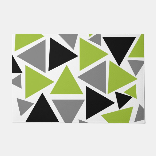Random Triangles Lime Green Grey Black on White Doormat (Front)