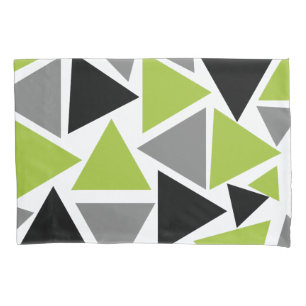 Random Triangles Lime Green Grey Black on White Pillowcase