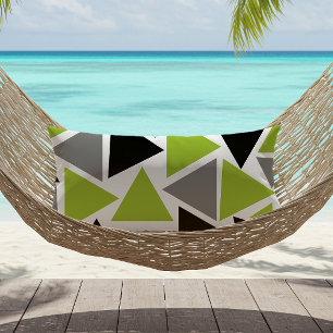 Random Triangles Lime Green Grey Black Outdoor Lumbar Cushion