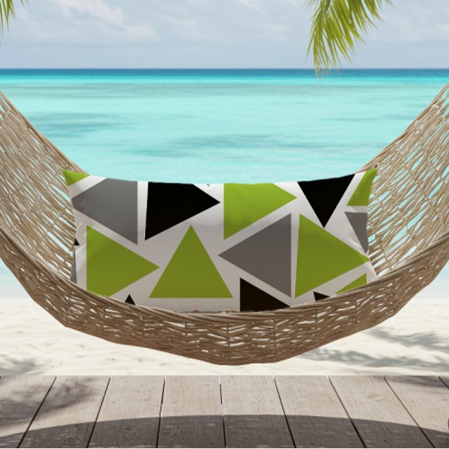 Random Triangles Lime Green Grey Black Outdoor Lumbar Cushion (Creator Uploaded)