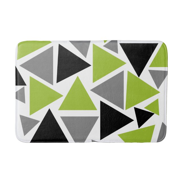 Random Triangles Lime Green Grey Black White Bath Mat (Front)