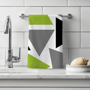 Random Triangles Lime Green Grey Black White Hand Towel