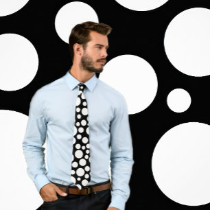 Random White Polka Dot Pattern on Black Tie