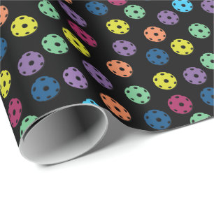 Random yellow, blue and purple pickleball pattern  wrapping paper