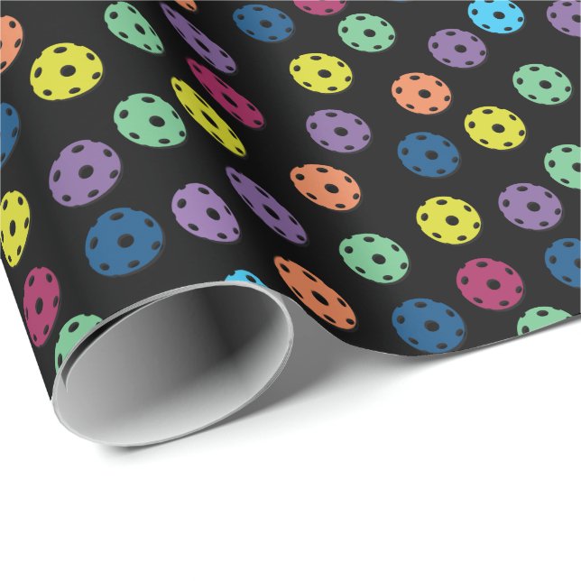 Random yellow, blue and purple pickleball pattern  wrapping paper (Roll Corner)