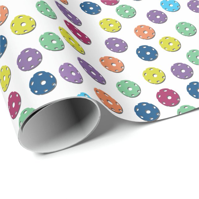 Random yellow, blue and purple pickleball pattern  wrapping paper (Roll Corner)