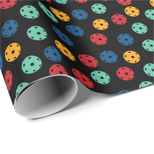 Random yellow, blue, and red pickleball pattern wrapping paper