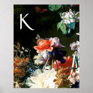 RANEMONES,FLOWERS,BUTTERFLY BLACK FLORAL Monogram Poster