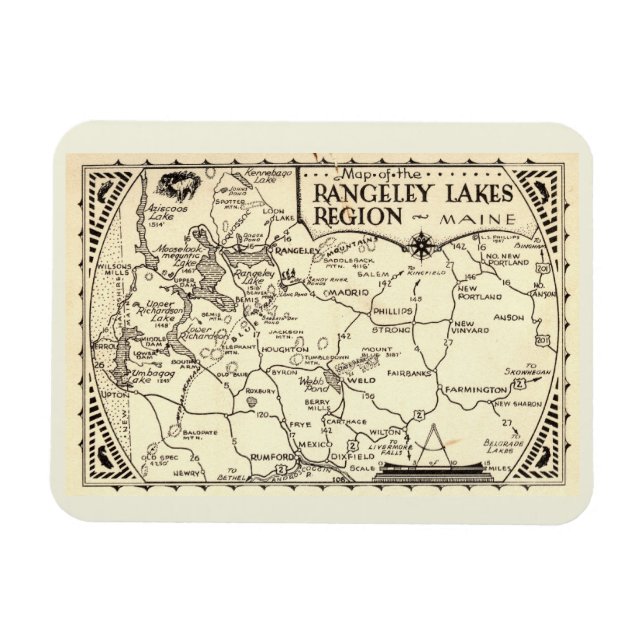 Rangeley Lakes Map, Maine Vintage  Magnet (Horizontal)