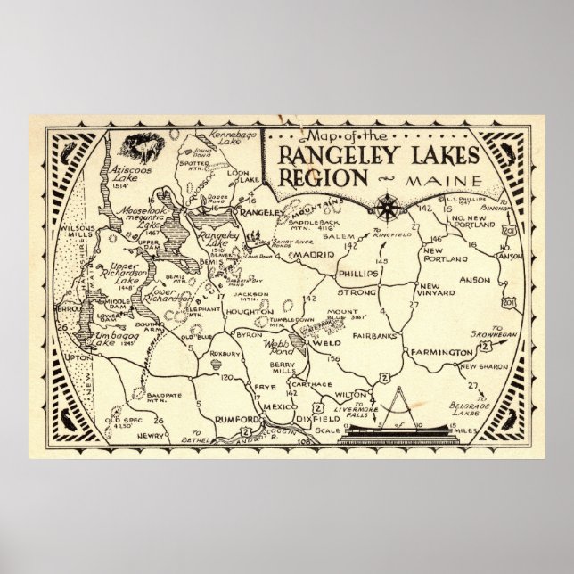 Rangeley Lakes Map Maine Vintage Poster (Front)