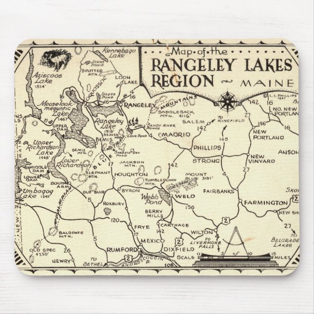 Rangeley Lakes Map Maine Vintage Poster Mouse Pad (Front)