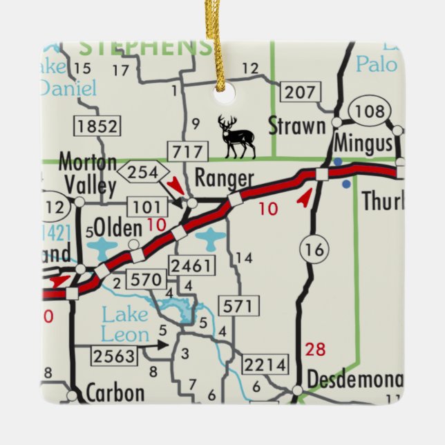 Ranger TX Road Map Ceramic Ornament (Front)