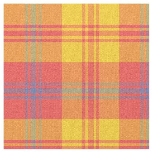 Rangoli Collection Red Blue Yellow Plaid Fabric (Close Up)