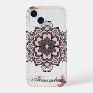 Rangoli Floral Art, Pink and Grey Calming Harmony iPhone 15 Case