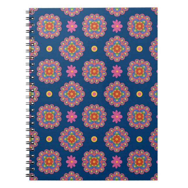 Rangoli, Flowers and Polka Dots, Blue Notebook (Front)