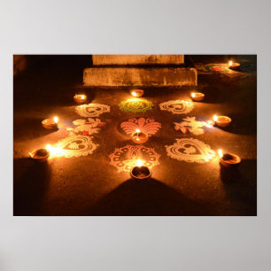 Rangoli with candles in Diwali Poster