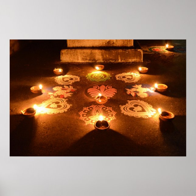 Rangoli with candles in Diwali Poster (Front)