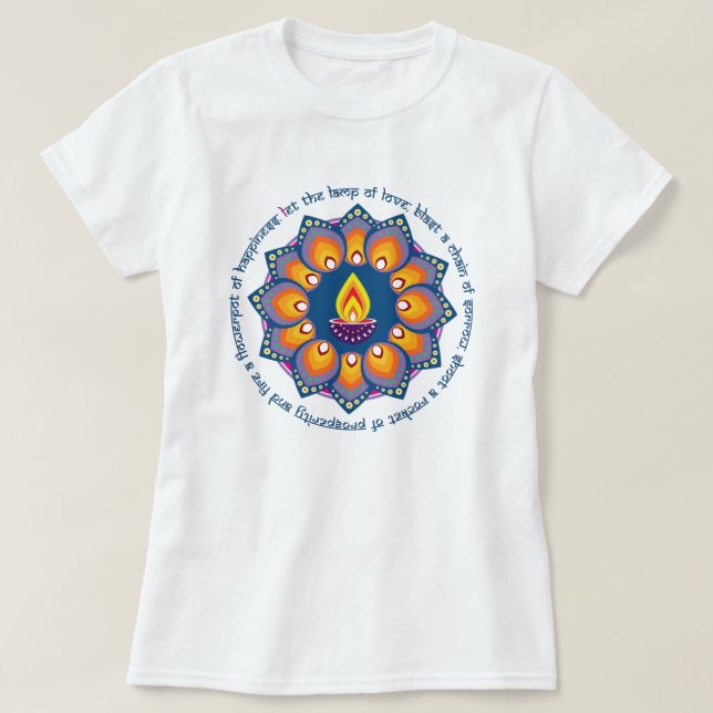 🎆❤️Rangoli with Diya and traditional Diwali wish T-Shirt (Design Front)