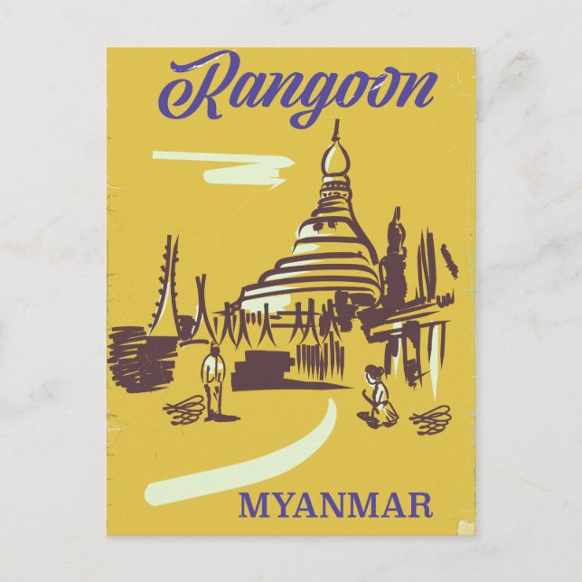 Rangoon Myanmar vintage travel poster Postcard (Front)