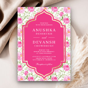 Rani Pink Floral Pattern All in One Indian Wedding Invitation