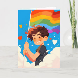 Ranibow Flag Cartoon Boy Holiday Card