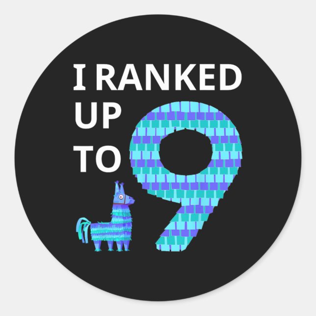 Ranked Up To 9 Birthday Video Game Llama Piñata Bi Classic Round Sticker (Front)