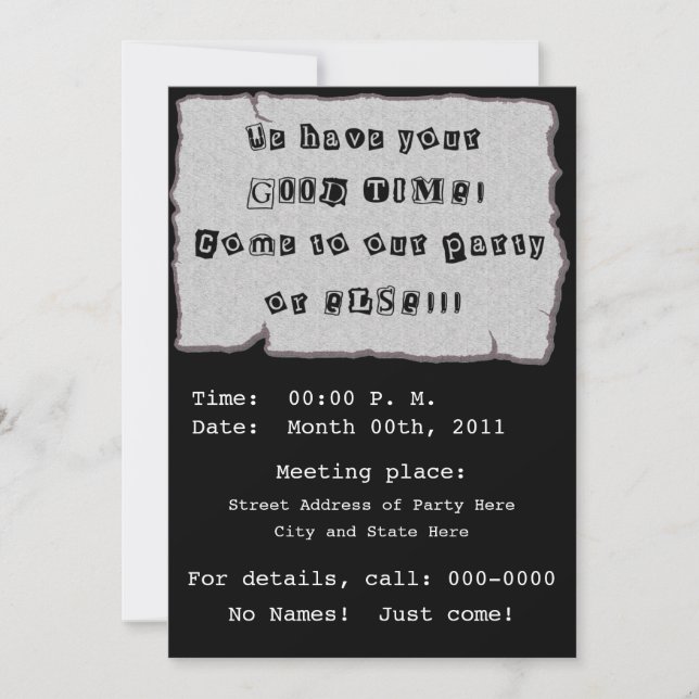 Ransom Note For Party Invitation (Front)