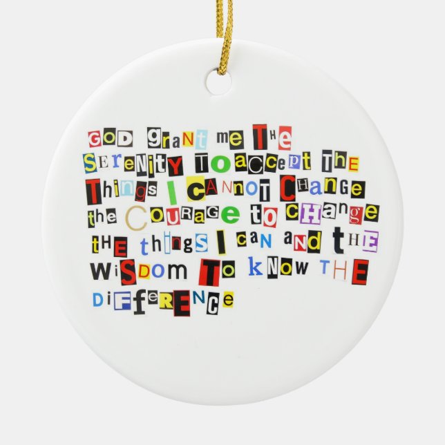 Ransom Note Serenity Prayer Ceramic Tree Decoration (Front)