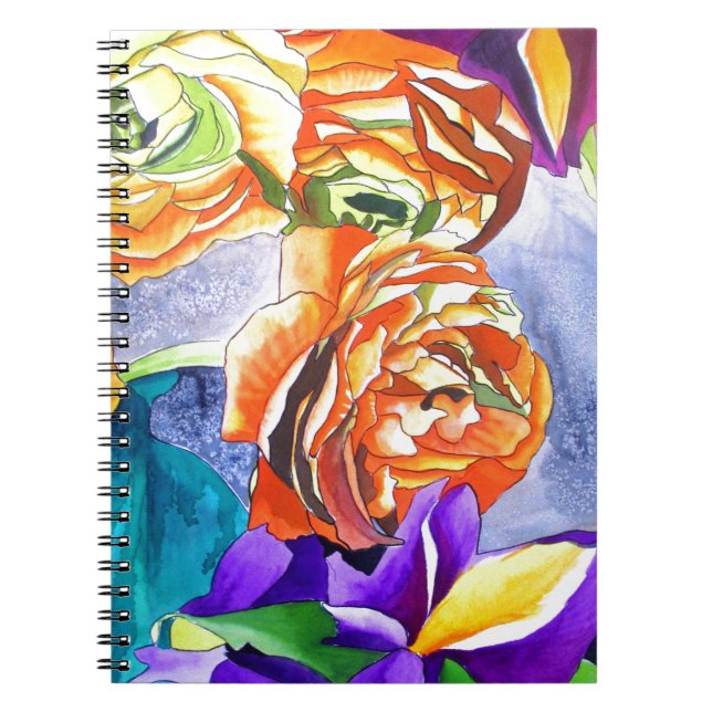 Ranunculus and Iris watercolour art Notebook (Front)
