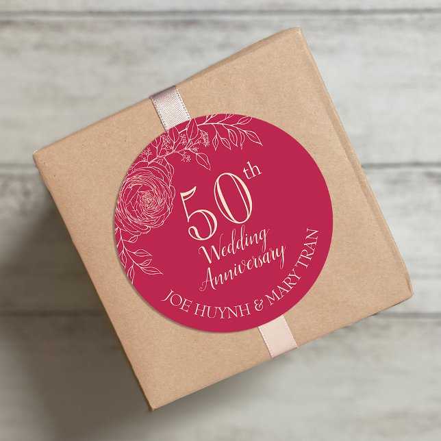 Ranunculus Chinese Wedding Anniversary Classic Round Sticker (Creator Uploaded)