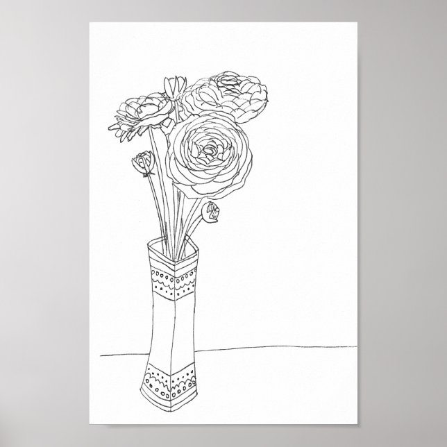 Ranunculus floral bouquet illustration art print (Front)