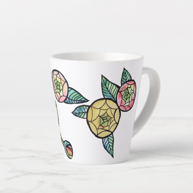 Ranunculus Flower Illustration Cute Pink Flowers   Latte Mug (Right Angle)