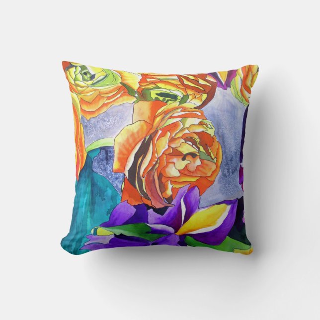 Ranunculus Flower original watercolour art Cushion (Front)