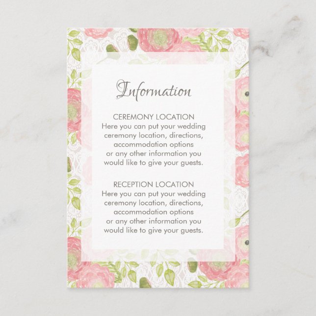 Ranunculus & Lace Floral Wedding Information Cards (Front)