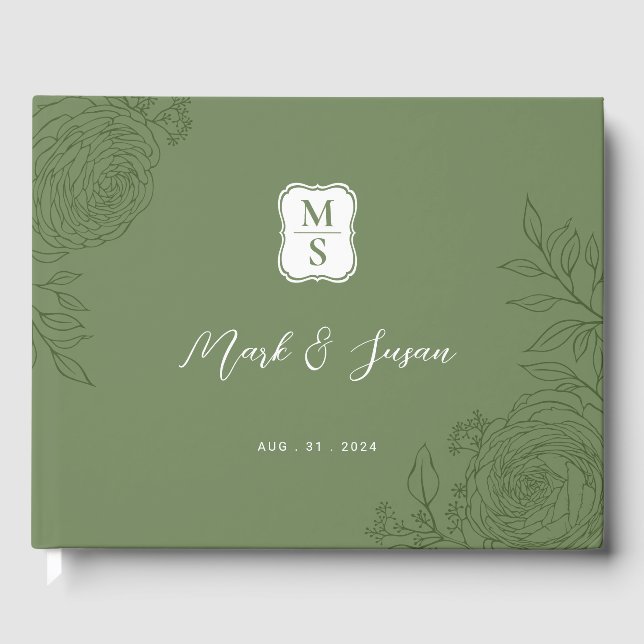 Ranunculus Line Art Monogram Wedding  Guest Book (Front)