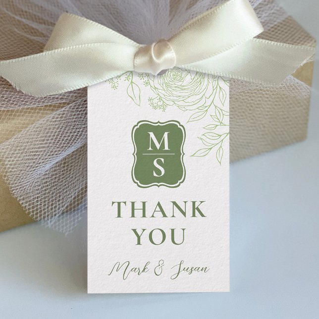 Ranunculus Line Art Wedding Tag (Green) (Creator Uploaded)