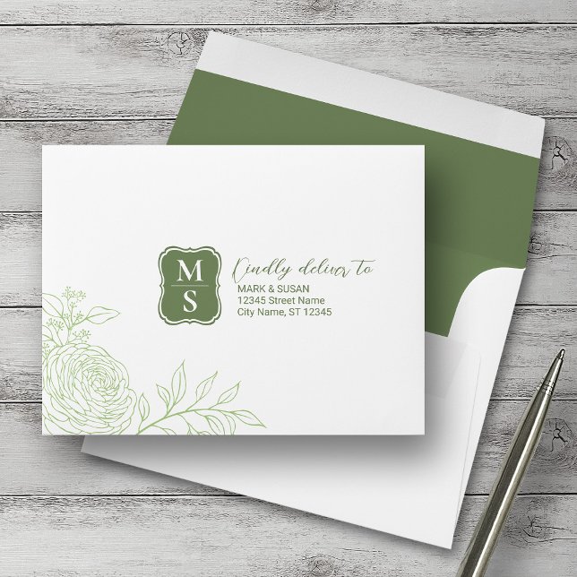 Ranunculus Monogram Wedding RSVP Envelopes (Creator Uploaded)