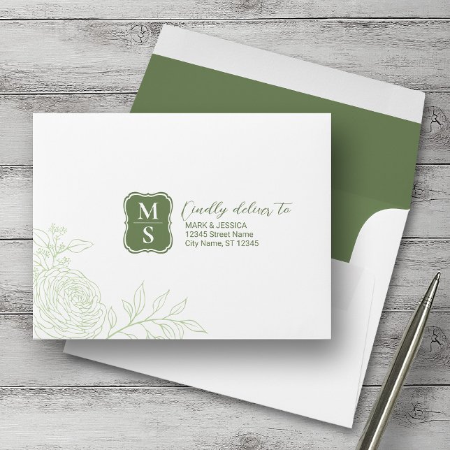 Ranunculus Monogram Wedding RSVP Envelopes (Creator Uploaded)