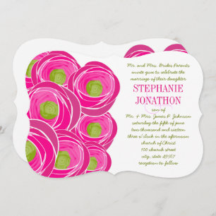 Ranunculus Rose Lime Fuchsia Modern Wedding Invite