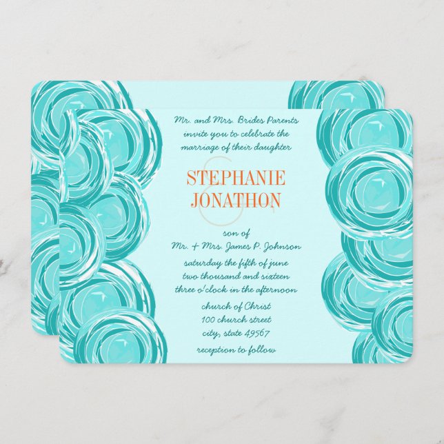 Ranunculus Rose Mint Coral Modern Wedding Invite (Front/Back)