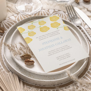 Ranunculus Rose Yellow and Grey Modern Wedding Invitation