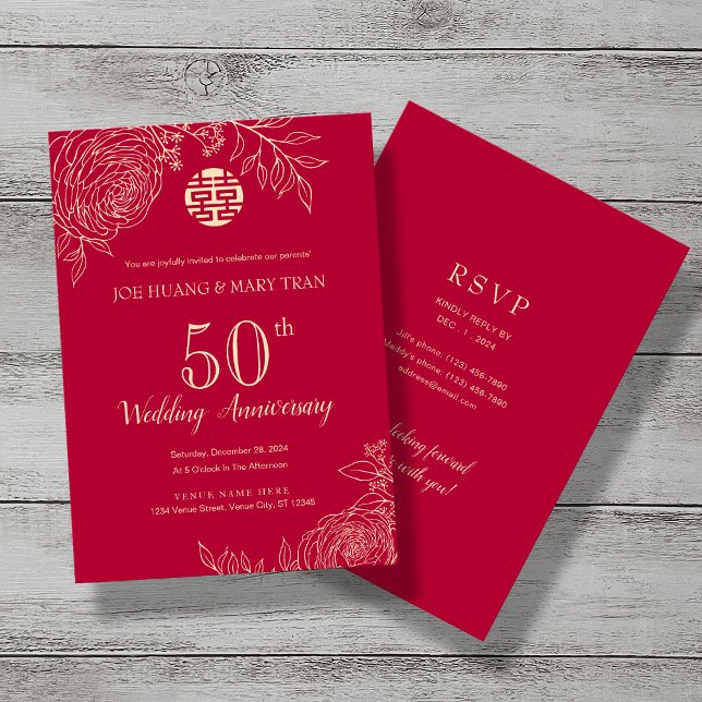 Ranunculus Traditional Chinese Wedding Anniversary Invitation (Creator Uploaded)