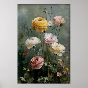 Ranunculus Wall Art Printable, Antique Spring
