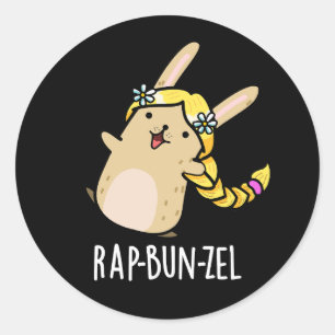 Rap-bun-zel Funny Bunny Pun  Dark BG Classic Round Sticker