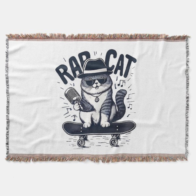 Rap Cat Harmony Throw Blanket (Front)