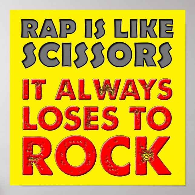 Rap Versus Rock Paper Scissors Funny Poster Sign (Front)